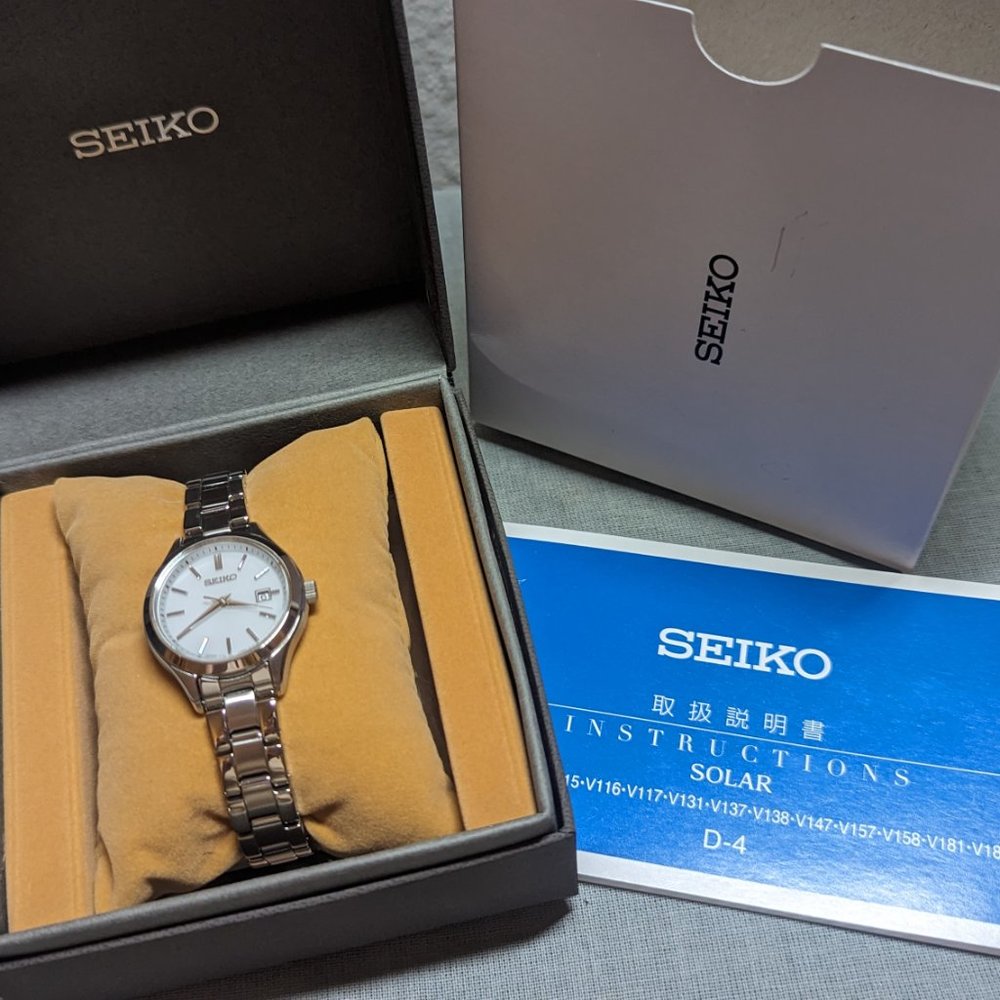 Brand New Seiko STPX093 Solar White Stainless Steel Women's Watch NIB